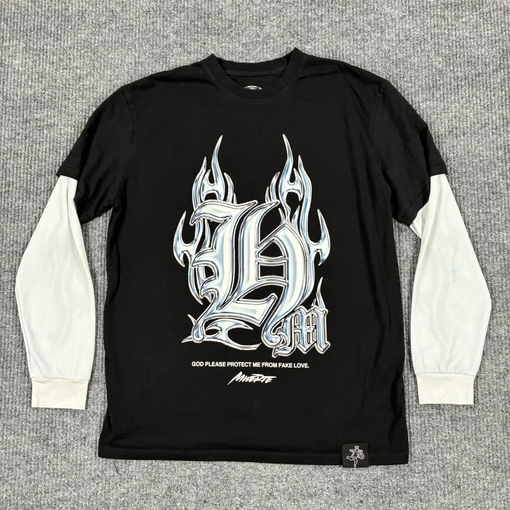 Muerte Hustle Daily Graphic T-Shirt Mens XL Black White Layered Long Sleeve